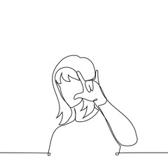 woman shows "I love you" gesture - one line art vector. concept gesture of love, appreciation