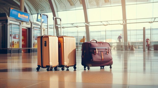 Two suitcases in an empty airport hall traveler case