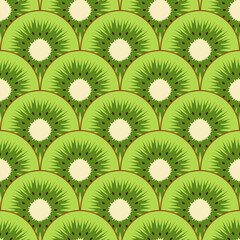 Seamless pattern with cut green kiwi fruit. Vector colorful background.
