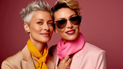 STYLISH, FASHIONABLE, MATURE LESBIAN COUPLE. legal AI 