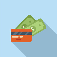 Credit card with money cash icon flat vector. Investment funds. Sign currency