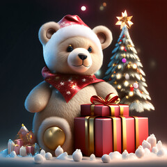 christmas teddy bear with gifts