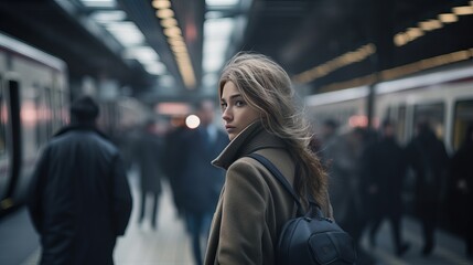 Lady is strolling within the stop