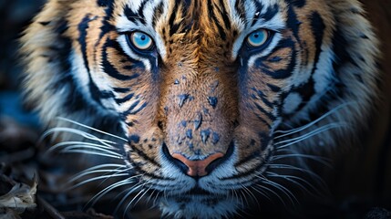 Head of tiger sumatera closeup with dull blue divider