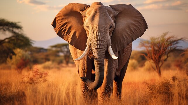 Lovely shot of an african elephant within the savanna field © Elchin Abilov