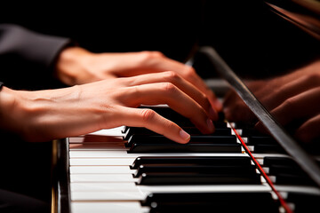 Obraz premium Hands playing the Piano. Close up. Concept of playing music and learning to play the piano. Shallow field of view.