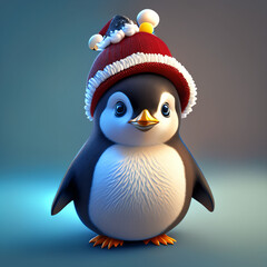 christmas penguin with santa hat