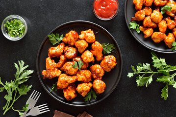 Sweet chili cauliflower wings on plate