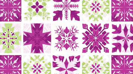 Festive Winter Tile Pattern with Folk-Inspired Motifs and Christmas Themes