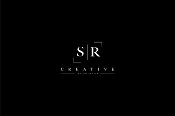 minimalist SR initial logo with simple vertical stroke line in black