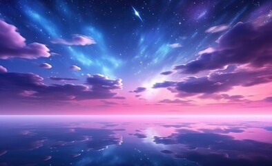 Fototapeta na wymiar Amazing beautiful fantasy blue and pink starry night sky stars and clouds wallpaper background.