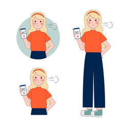 Woman with QR code concept. Woman with smartphone reads bar code. paying problem fail or reject on screen. Modern technologies and innovations. Electronic commerce. Cartoon flat vector illustration