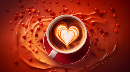 a coffee cup where the foam forms a heart, heart of coffee