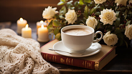 Obraz na płótnie Canvas A cup of coffee and a book