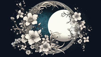 Yin Yang symbol decorated with floral pattern - obrazy, fototapety, plakaty