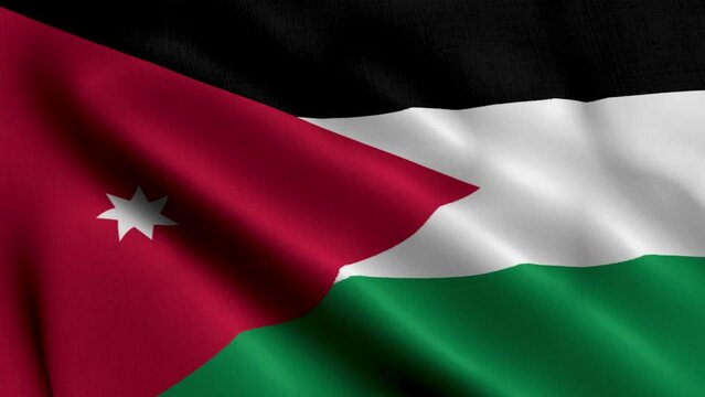 Jordan Flag. Waving  Fabric Satin Texture Flag of Jordan 3D illustration. Real Texture Flag of the Hashemite Kingdom of Jordan