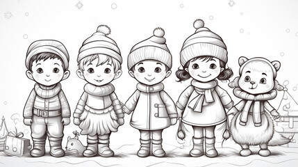 Christmas Characters: Charming Child's Drawings of Winter Figures Unveiling in Delightful Line Art Book