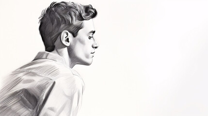 Fototapeta premium Black Pencil Sketch of man on White Background, Perfect for Editorial Illustrations and Website Design.