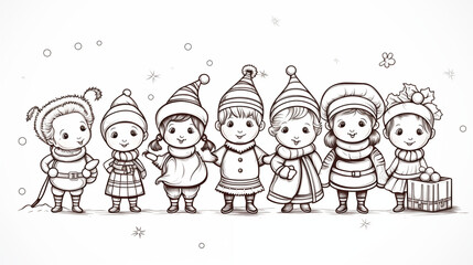 Fototapeta premium Christmas Characters Coloring Book Illustrations by a Child: Wavy Winter Figures Unveiled