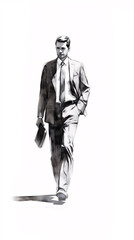Fototapeta premium Black Pencil Sketch of man on White Background, Perfect for Editorial Illustrations and Website Design.