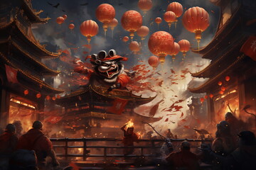 Chinese New Year. Chinese Dragon symbol of 2024 - obrazy, fototapety, plakaty