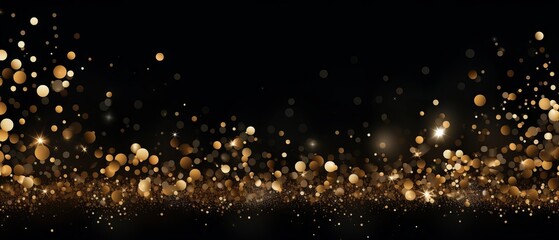 Fototapeta na wymiar Gold glitter and confetti on black background for Christmas celebration - festive vector illustration