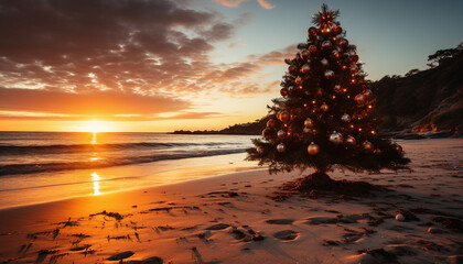 Christmas tree on a sandy beach