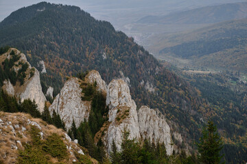 Beautiful  landscape of Piatra Mare Mountains in Romania during the autumn. Rocky mountains.
