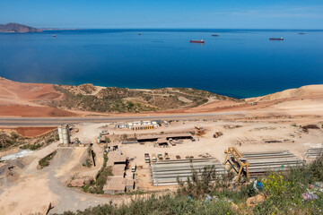 Construction of the new highway between the port and the West East highway. Oran, Algeria.