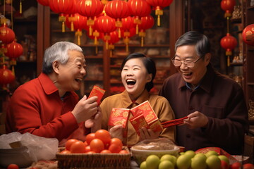 Fototapeta premium Multi generation family celebrating Chinese New Year