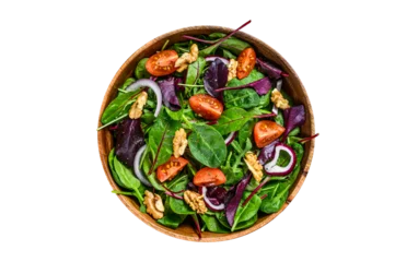  Fresh vegetable green salad with leaves mangold, swiss chard, spinach, arugula and nuts.  Transparent background. Isolated © Vladimir