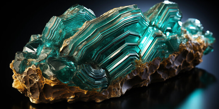 Malachit Stein in wunderbaren gr&uuml;nen gl&auml;nzenden Anblick im Querformat f&uuml;r Banner, ai generativ