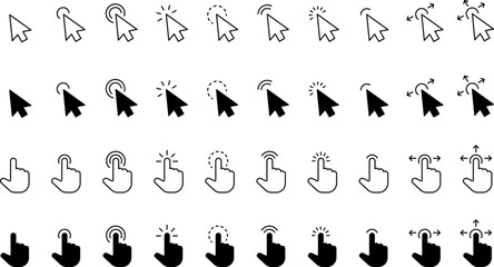 Computer mouse click cursor black arrow icons set. Cursor icon. Vector illustration. Mouse click cursor collection.