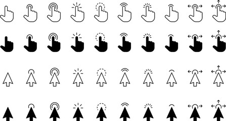 Computer mouse click cursor black arrow icons set. Cursor icon. Vector illustration. Mouse click cursor collection.