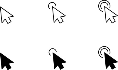 Computer mouse click cursor black arrow icons set. Cursor icon. Vector illustration. Mouse click cursor collection.