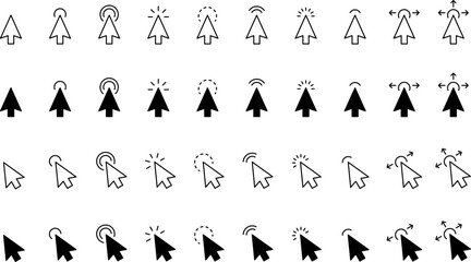 Computer mouse click cursor black arrow icons set. Cursor icon. Vector illustration. Mouse click cursor collection.