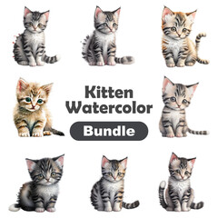 Cute portrait of cat watercolor isolated on white background. Kitty cartoon watercolor graphic