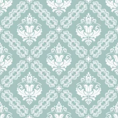 Schilderijen op glas Orient vector classic pattern. Seamless abstract background with vintage elements. Orient light blue and white pattern. Ornament barogue wallpaper © Fine Art Studio