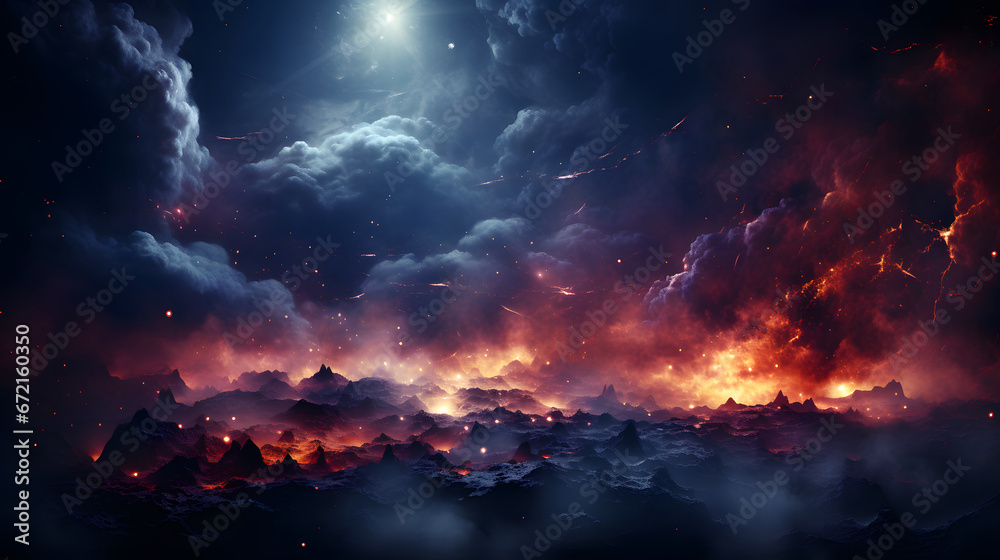 Canvas Prints nebula of space, cosmic scenes with nebulous forms and distant starlights.