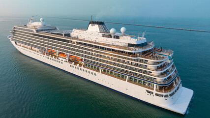 Cruise Ship, Cruise Liners beautiful white cruise ship above luxury cruise in the ocean sea concept...