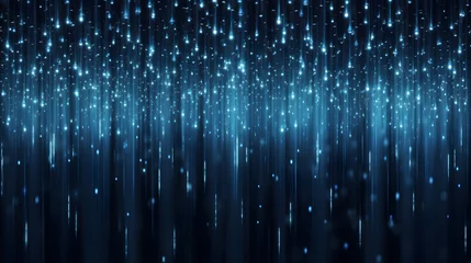 Foto op Plexiglas digital rain with luminescent dots cascading downward,light moving vertical straight line on a background,  fiber optics background with lots spots © Planetz