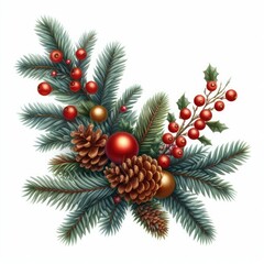 Fototapeta na wymiar christmas tree branch with balls isolated white
