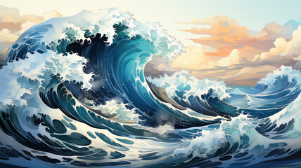 Generative ai illustration of Japanese ocean wave graphic