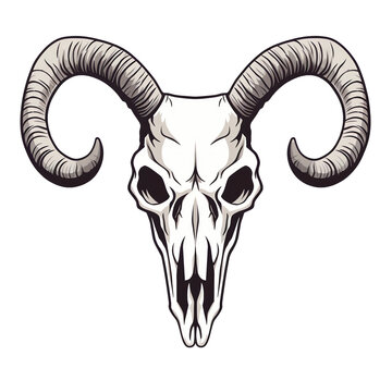 a skull with horns on a black background