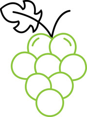Grape Food Fruits, bunches of grapes icons with leaf isolated on transparent background. Thin Line Black and green Grape fruits healthy lifestyle symbol editable stock template for graphic and web.