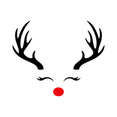 Foto op Canvas Tiempo de Navidad. Logo con reno Rudolph con hocico color rojo, astas y pestañas para su uso en tarjetas y felicitaciones © teracreonte