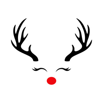 Tiempo de Navidad. Logo con reno Rudolph con hocico color rojo, astas y pesta&ntilde;as para su uso en tarjetas y felicitaciones