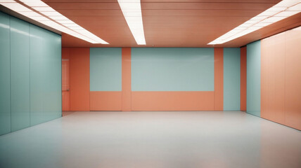 Empty room, office. Free space, modern abstract interior, geometric shapes, light calm colors. Wall and glossy floor.