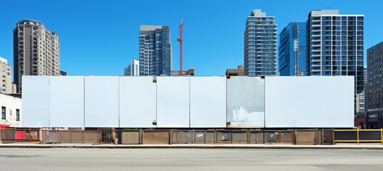 Obraz premium Blank billboard with city building background. Copy space for text and advert. Generative AI technology.