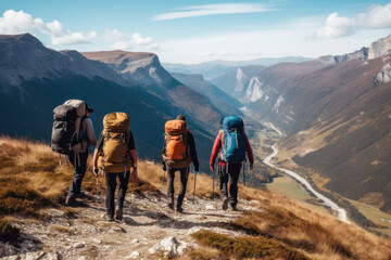 Fototapeta premium hikers exploring mountainous terrain